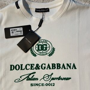 Dolce & Gabbana Cream Tee with Green Emblem